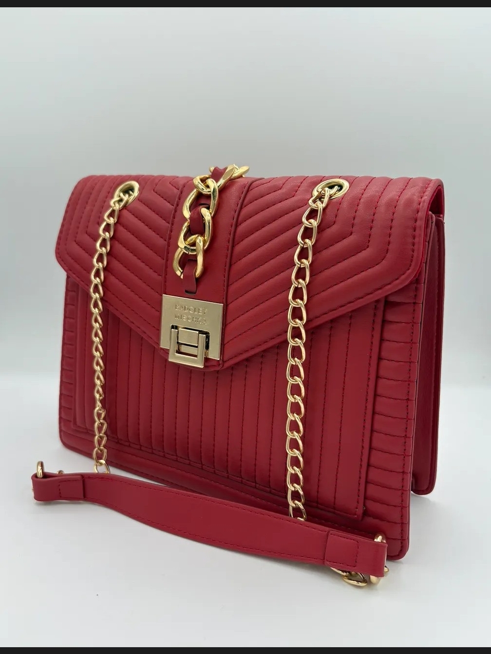 Badgley Mischka Red Quilted Shoulder Bag with Gold Chain